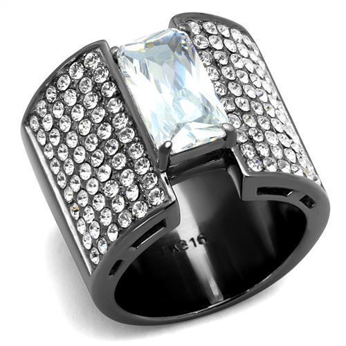 TK2798 - IP Light Black  (IP Gun) Stainless Steel Ring with AAA Grade CZ  in Clear-0