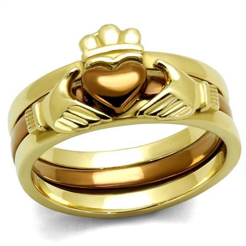TK2801 - IP Gold & IP Light Brown (IP Light coffee) Stainless Steel Ring with No Stone-0