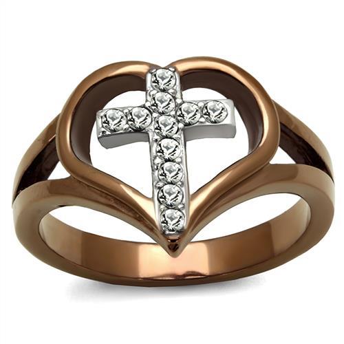 TK2802 - Two Tone IP Light Brown (IP Light coffee) Stainless Steel Ring with Top Grade Crystal  in Clear-0