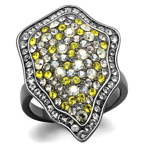 TK2805 - IP Light Black  (IP Gun) Stainless Steel Ring with Top Grade Crystal  in Multi Color-0