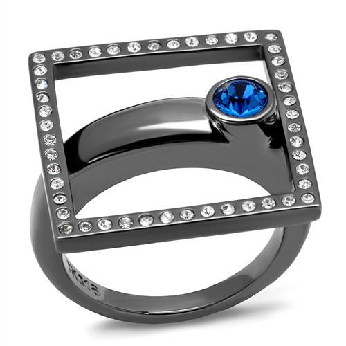 TK2808 - IP Light Black  (IP Gun) Stainless Steel Ring with Top Grade Crystal  in Capri Blue-0