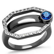 TK2809 - IP Light Black  (IP Gun) Stainless Steel Ring with Top Grade Crystal  in Capri Blue-0