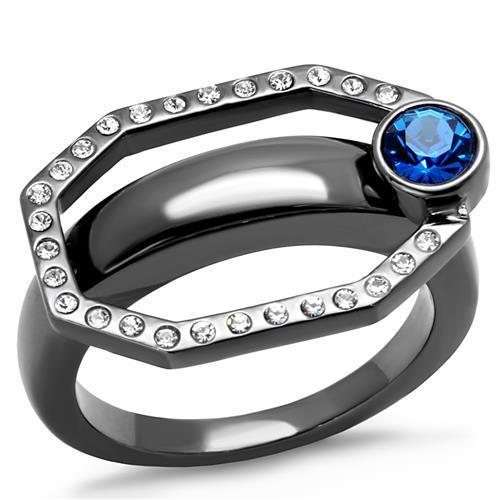 TK2809 - IP Light Black  (IP Gun) Stainless Steel Ring with Top Grade Crystal  in Capri Blue-0