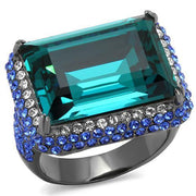 TK2811 - IP Light Black  (IP Gun) Stainless Steel Ring with Top Grade Crystal  in Blue Zircon-0
