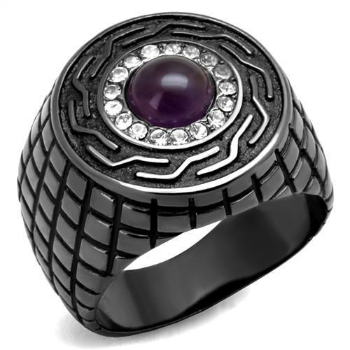 TK2813 - IP Light Black  (IP Gun) Stainless Steel Ring with Semi-Precious Amethyst Crystal in Amethyst-0