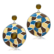 TK281 - High polished (no plating) Stainless Steel Earrings with Synthetic Cat Eye in Brown-0