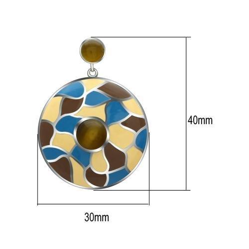 TK281 - High polished (no plating) Stainless Steel Earrings with Synthetic Cat Eye in Brown-1