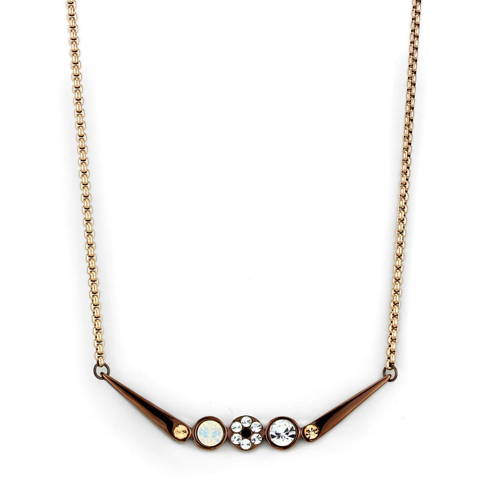TK2823 - IP Rose Gold & IP light Coffee Stainless Steel Necklace with Top Grade Crystal  in Multi Color-0