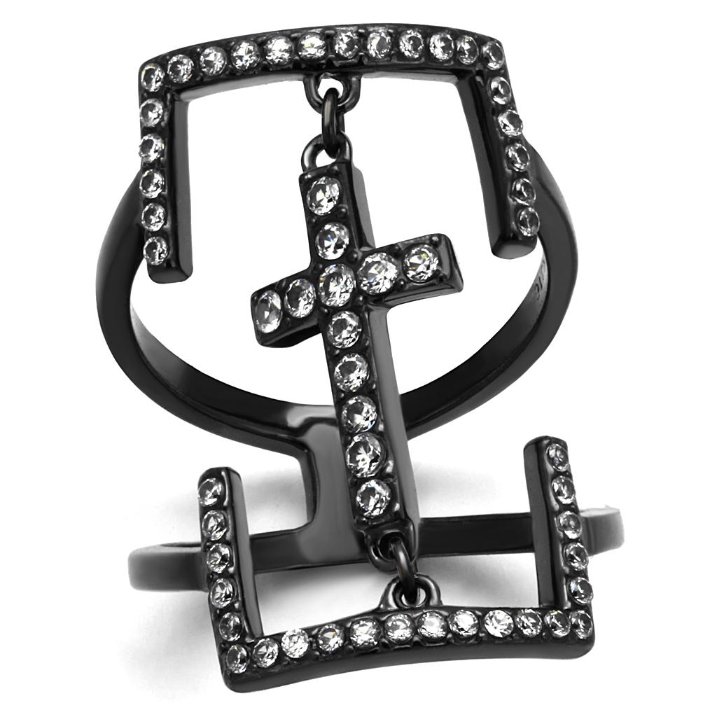 TK2826 - IP Light Black  (IP Gun) Stainless Steel Ring with AAA Grade CZ  in Clear-0