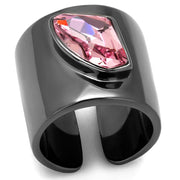 TK2829 - IP Light Black  (IP Gun) Stainless Steel Ring with Top Grade Crystal  in Light Rose-0