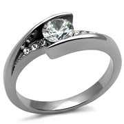 TK2833 - High polished (no plating) Stainless Steel Ring with AAA Grade CZ  in Clear-0