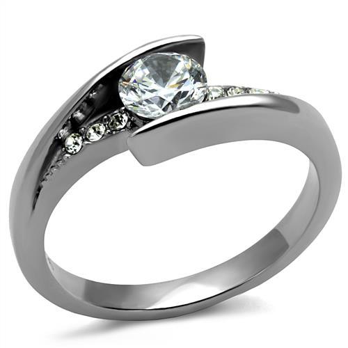 TK2833 - High polished (no plating) Stainless Steel Ring with AAA Grade CZ  in Clear-0