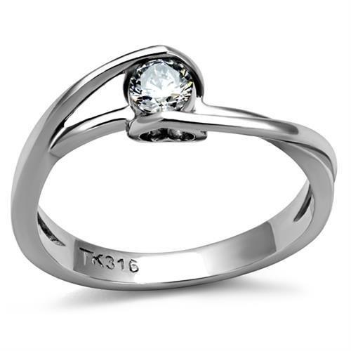 TK2835 - High polished (no plating) Stainless Steel Ring with AAA Grade CZ  in Clear-0