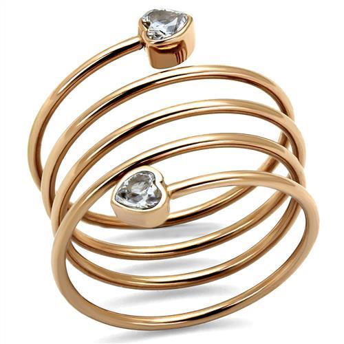 TK2836 - IP Rose Gold(Ion Plating) Stainless Steel Ring with AAA Grade CZ  in Clear-0