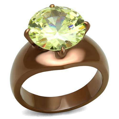 TK2839 - IP Coffee light Stainless Steel Ring with AAA Grade CZ  in Apple Green color-0