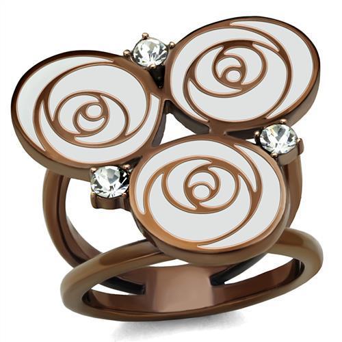 TK2841 - IP Coffee light Stainless Steel Ring with Top Grade Crystal  in Clear-0