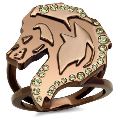 TK2842 - IP Coffee light Stainless Steel Ring with Top Grade Crystal  in Citrine Yellow-0