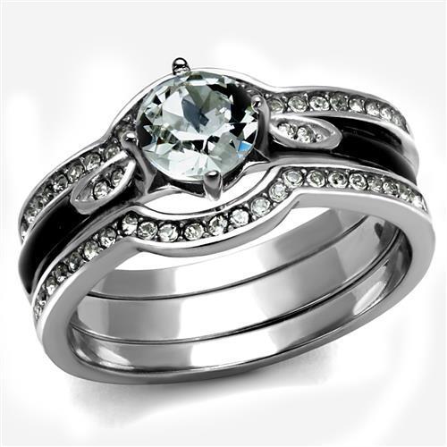 TK2843 - High polished (no plating) Stainless Steel Ring with Top Grade Crystal  in Clear-0