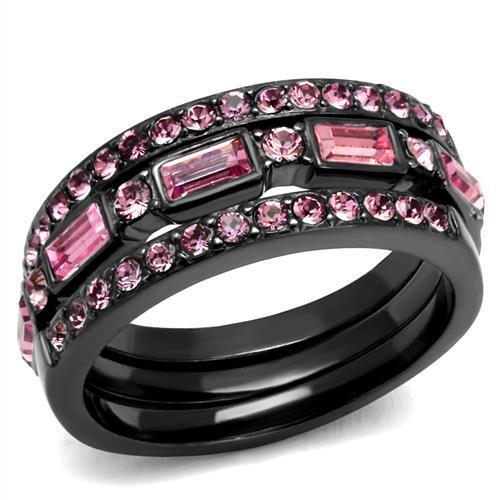 TK2844 - IP Light Black  (IP Gun) Stainless Steel Ring with Top Grade Crystal  in Multi Color-0