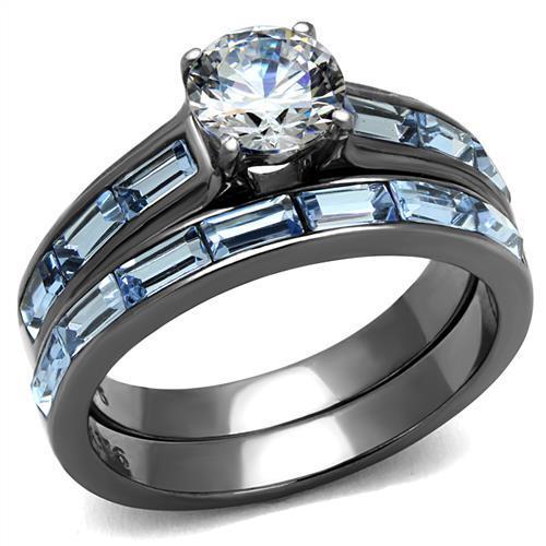 TK2845 - IP Light Black  (IP Gun) Stainless Steel Ring with AAA Grade CZ  in Clear-0