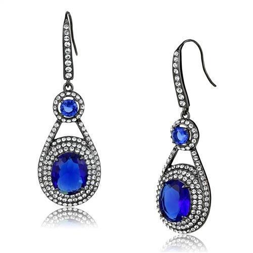 TK2851 - IP Light Black  (IP Gun) Stainless Steel Earrings with Synthetic Synthetic Glass in Sapphire-0