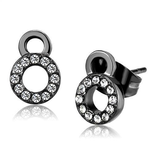TK2856 - IP Light Black  (IP Gun) Stainless Steel Earrings with Top Grade Crystal  in Clear-0