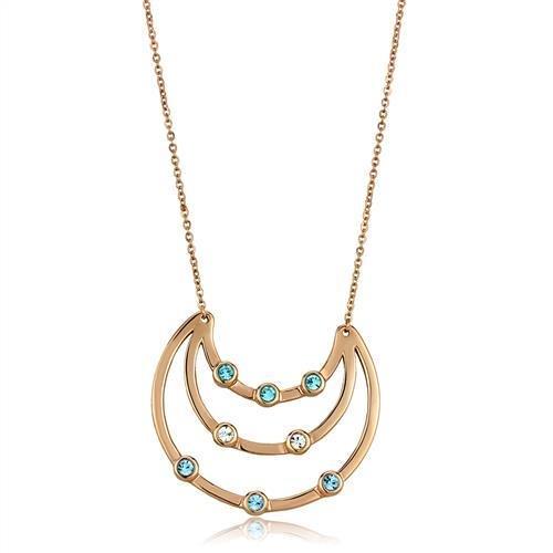 TK2857 - IP Rose Gold(Ion Plating) Stainless Steel Necklace with Top Grade Crystal  in Multi Color-0