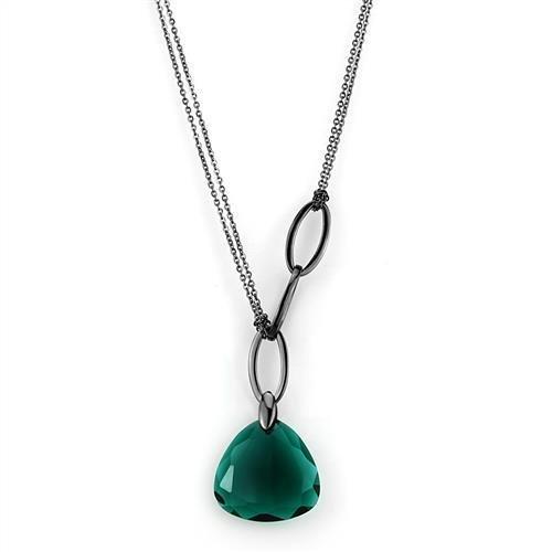TK2858 - IP Light Black  (IP Gun) Stainless Steel Necklace with Synthetic Synthetic Glass in Blue Zircon-0