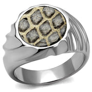 TK2859 - High polished (no plating) Stainless Steel Ring with Leather  in Animal pattern-0