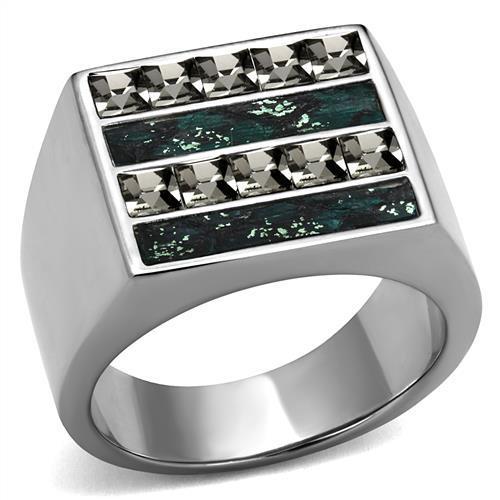 TK2861 - High polished (no plating) Stainless Steel Ring with Leather  in Assorted-0