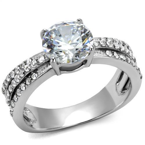 TK2862 - High polished (no plating) Stainless Steel Ring with AAA Grade CZ  in Clear-0