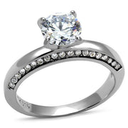 TK2864 - High polished (no plating) Stainless Steel Ring with AAA Grade CZ  in Clear-0