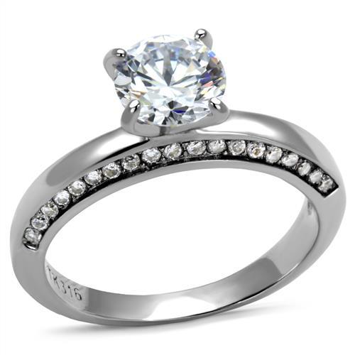 TK2864 - High polished (no plating) Stainless Steel Ring with AAA Grade CZ  in Clear-0