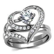 TK2868 - High polished (no plating) Stainless Steel Ring with AAA Grade CZ  in Clear-0