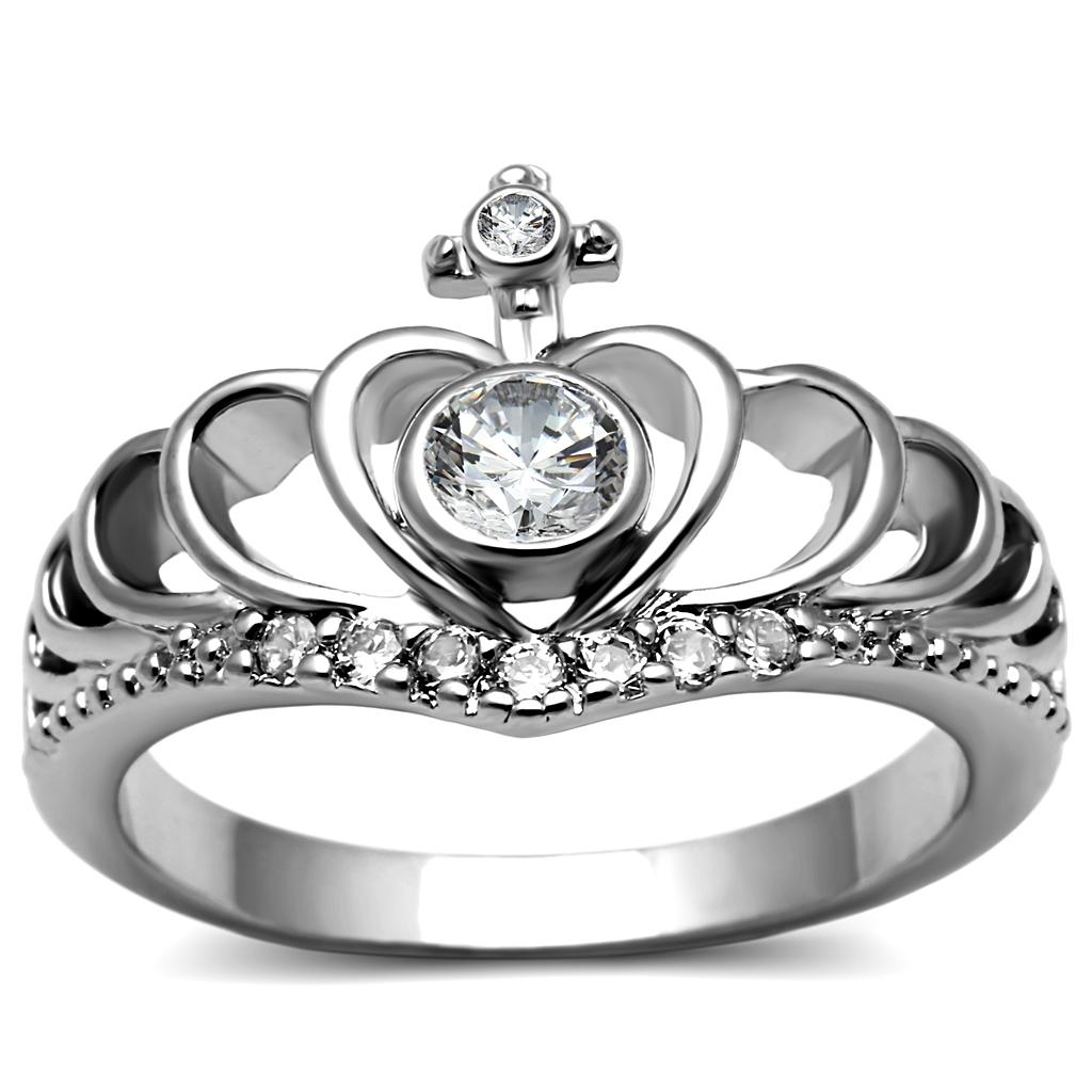 TK2870 - High polished (no plating) Stainless Steel Ring with AAA Grade CZ  in Clear-0
