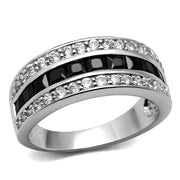 TK2872 - High polished (no plating) Stainless Steel Ring with AAA Grade CZ  in Black Diamond-0