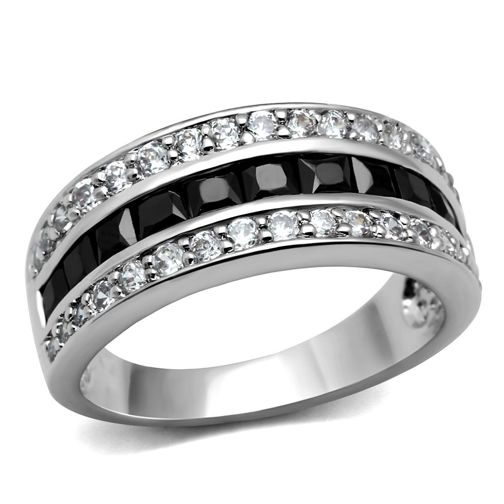 TK2872 - High polished (no plating) Stainless Steel Ring with AAA Grade CZ  in Black Diamond-0