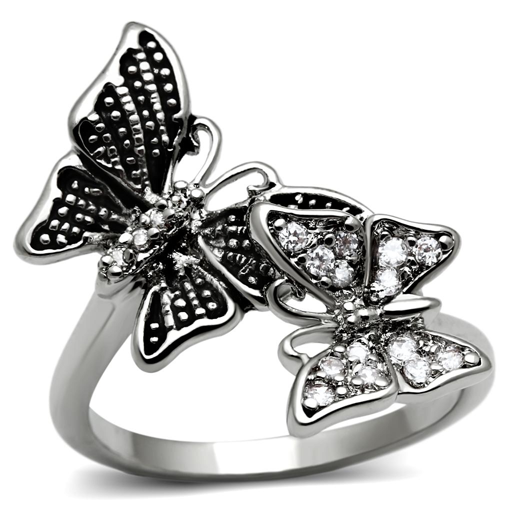 TK2874 - High polished (no plating) Stainless Steel Ring with AAA Grade CZ  in Clear-0