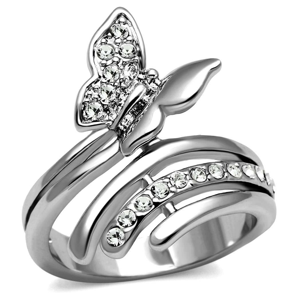 TK2875 - High polished (no plating) Stainless Steel Ring with AAA Grade CZ  in Clear-0
