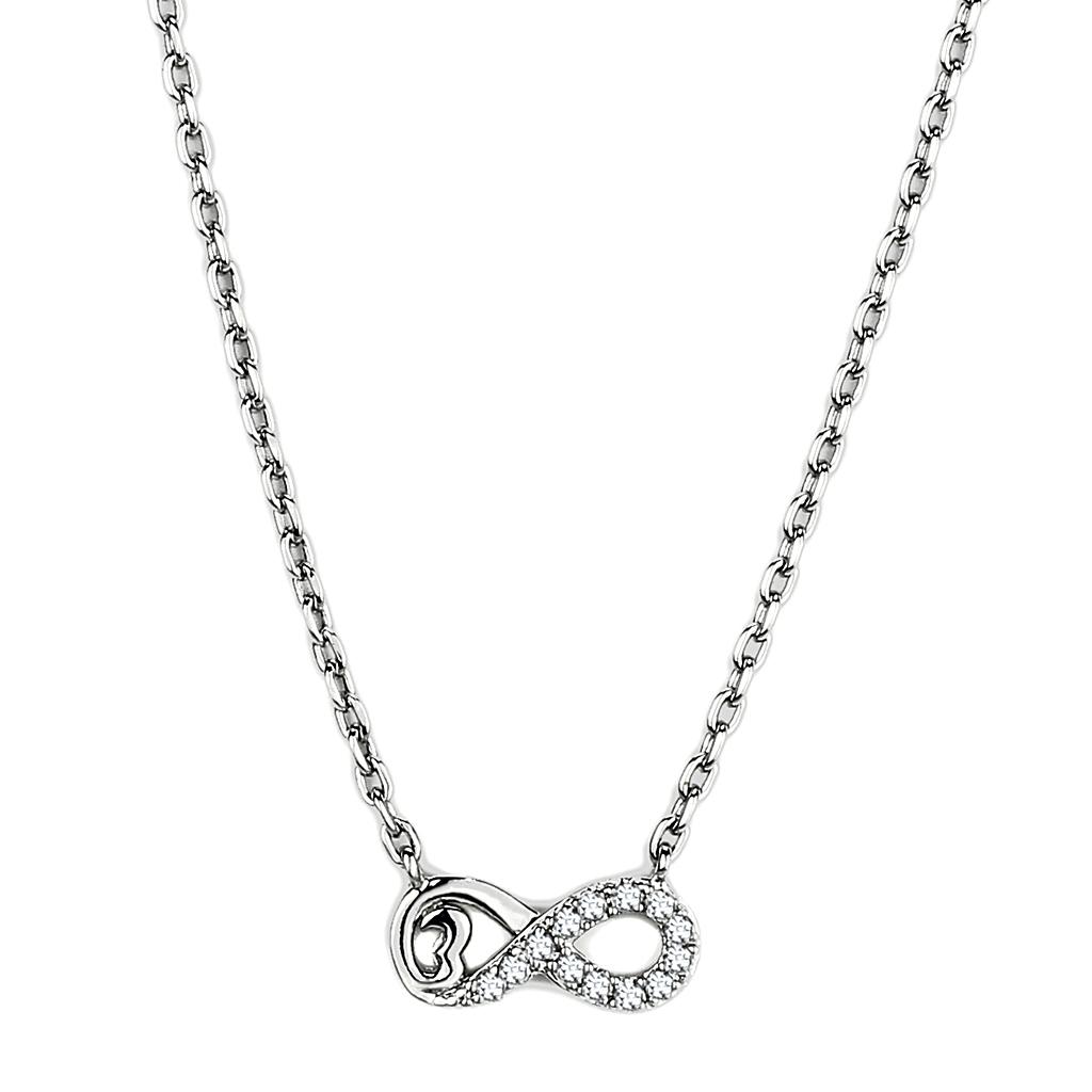 TK2885 - High polished (no plating) Stainless Steel Necklace with AAA Grade CZ  in Clear-0