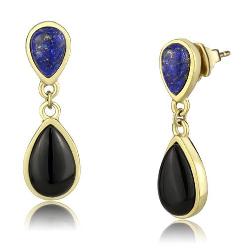 TK2893 - IP Gold(Ion Plating) Stainless Steel Earrings with Semi-Precious Onyx in Jet-0