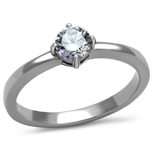 TK2903 - High polished (no plating) Stainless Steel Ring with AAA Grade CZ  in Clear-0