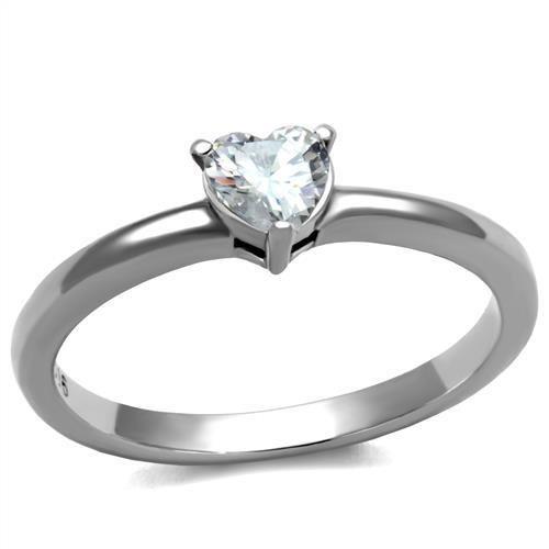 TK2904 - High polished (no plating) Stainless Steel Ring with AAA Grade CZ  in Clear-0