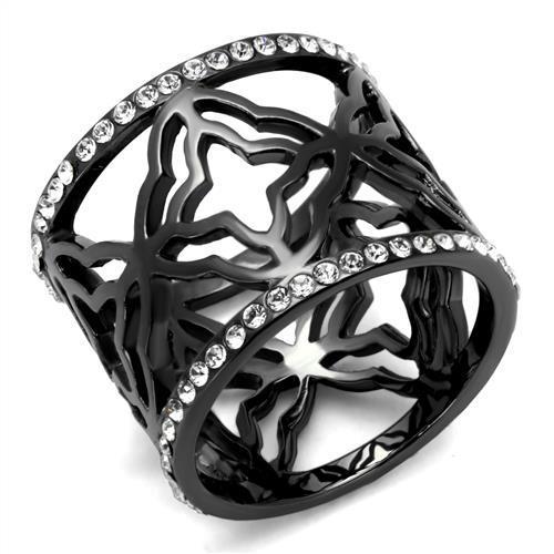 TK2909 - IP Light Black  (IP Gun) Stainless Steel Ring with Top Grade Crystal  in Clear-0