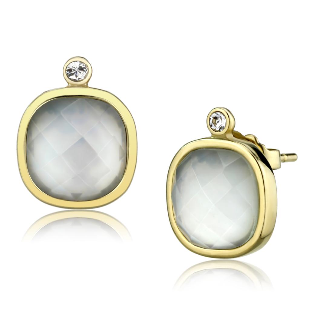 TK2912 - IP Gold(Ion Plating) Stainless Steel Earrings with Precious Stone Conch in White-0