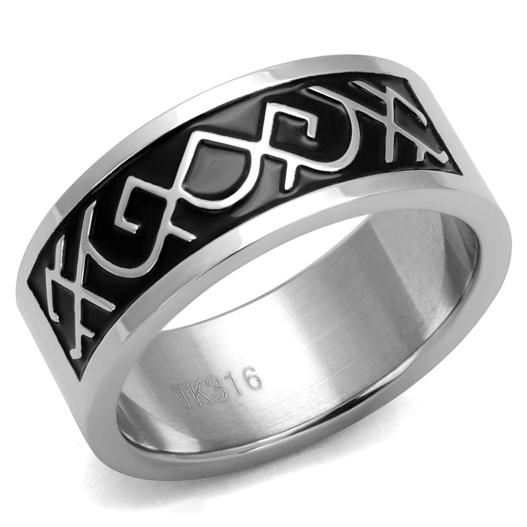 TK2921 - High polished (no plating) Stainless Steel Ring with Epoxy  in Jet-0