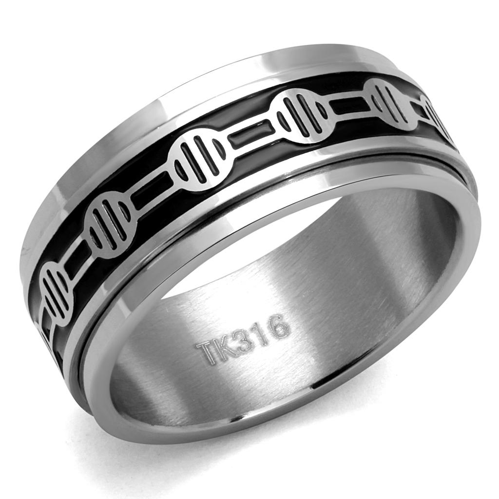 TK2924 - High polished (no plating) Stainless Steel Ring with Epoxy  in Jet-0