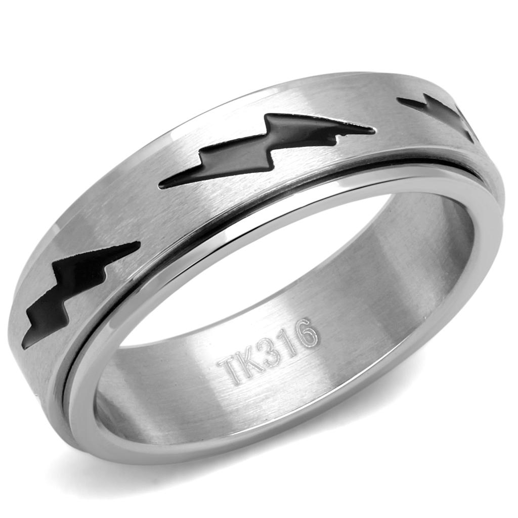 TK2926 - High polished (no plating) Stainless Steel Ring with Epoxy  in Jet-0