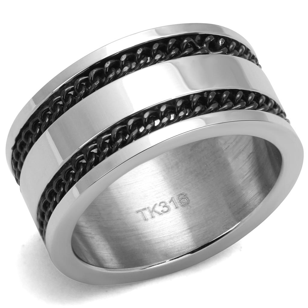 TK2927 - High polished (no plating) Stainless Steel Ring with Epoxy  in Jet-0
