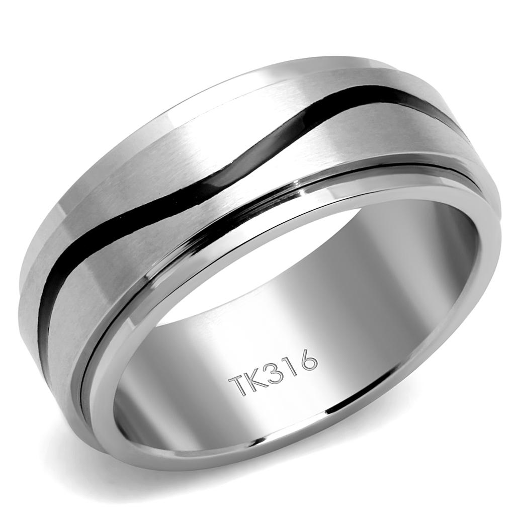 TK2929 - High polished (no plating) Stainless Steel Ring with Epoxy  in Jet-0